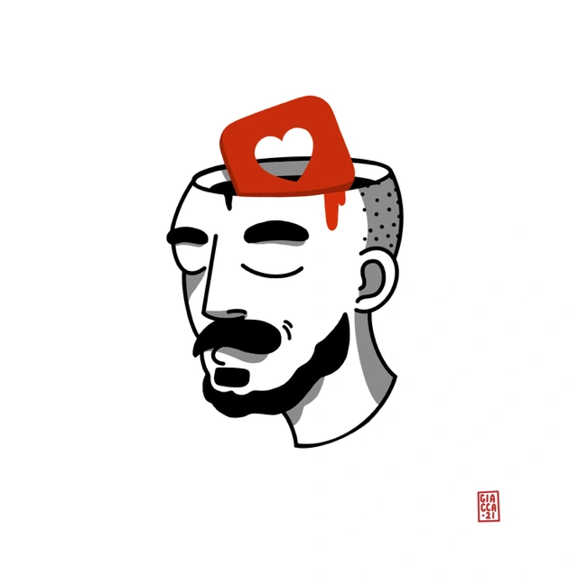 Testa illustrata con un simbolo rosso di apprezzamento